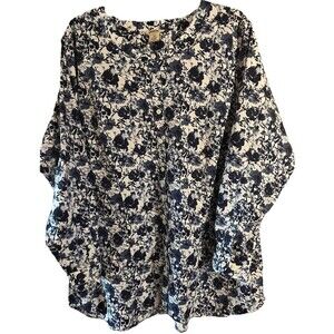 Duluth Women's Blue & White Round Neck Button Up  Long Sleeve Size 2X Pockets
